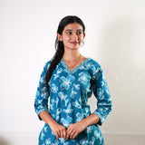 Turquoise cotton short kurti