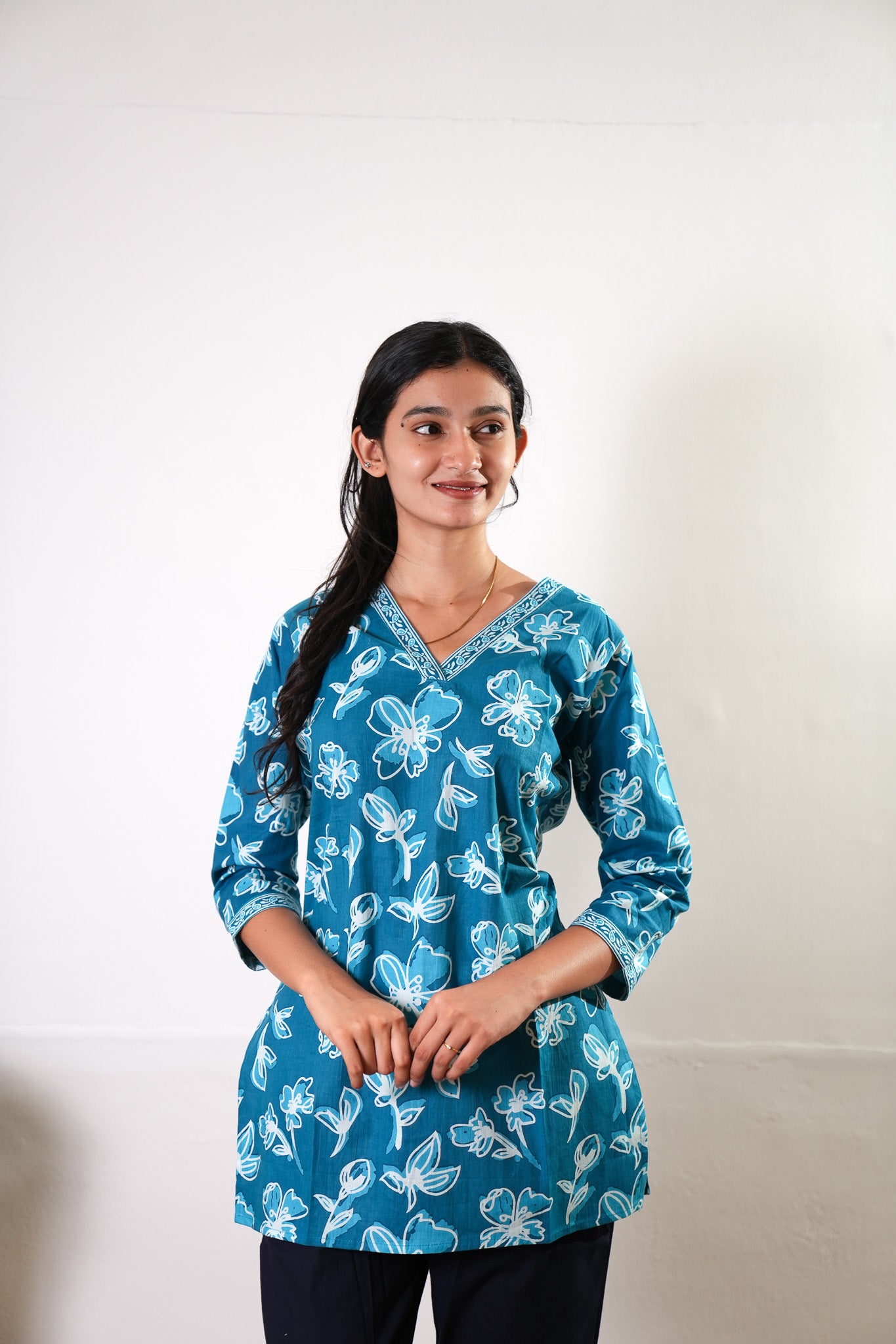 Turquoise cotton short kurti