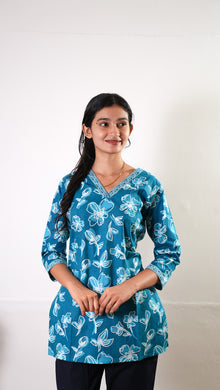 Turquoise cotton short kurti