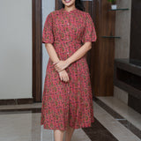 Red ajrakh cotton shirt dress