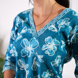 Turquoise cotton short kurti