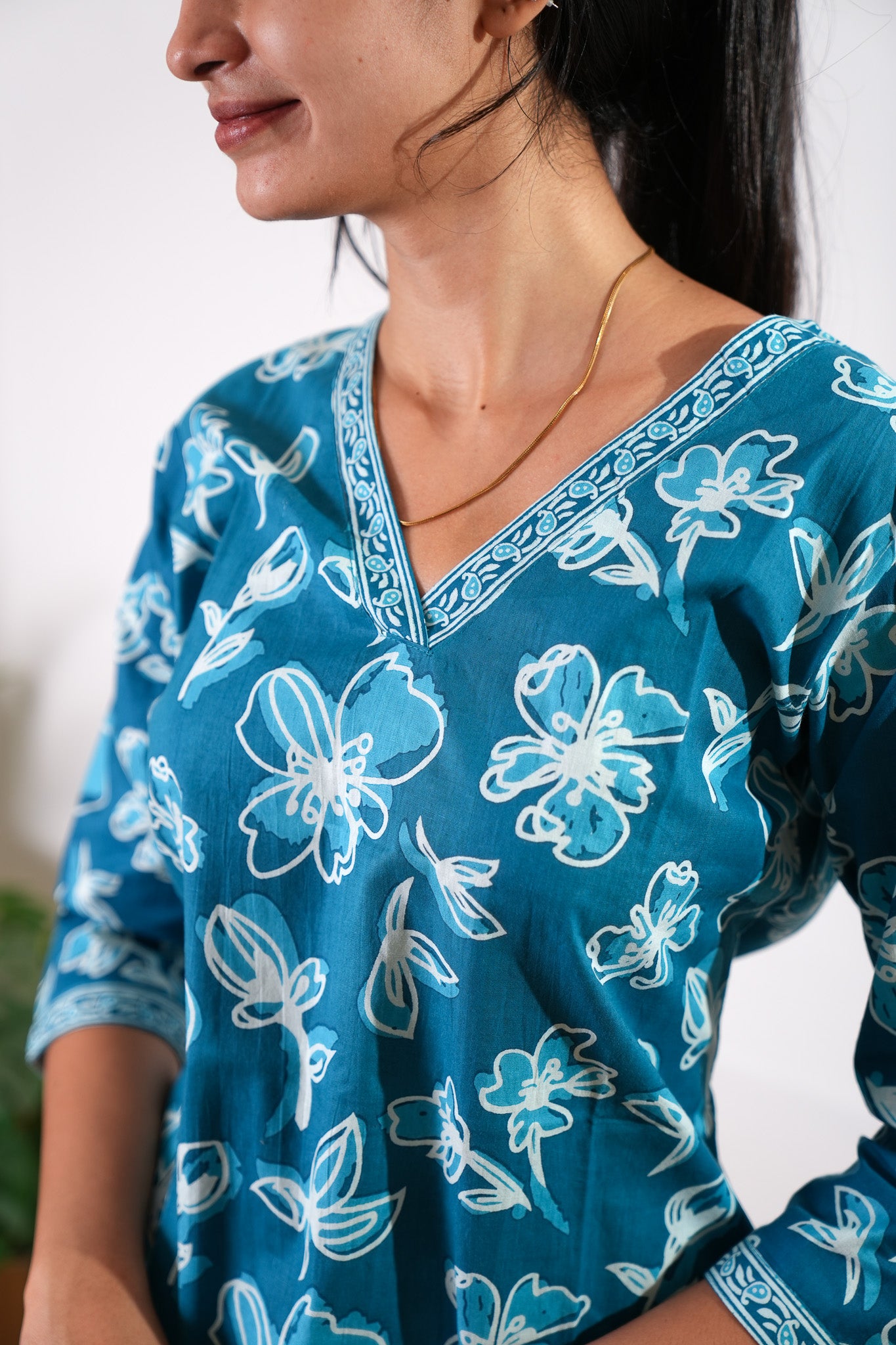 Turquoise cotton short kurti