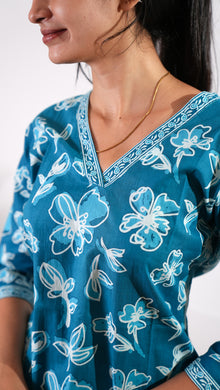 Turquoise cotton short kurti