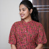 Red ajrakh cotton shirt dress