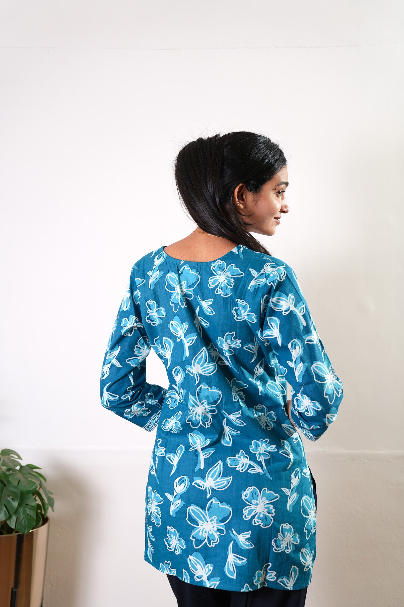 Turquoise cotton short kurti