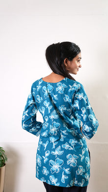Turquoise cotton short kurti