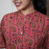 Red ajrakh cotton shirt dress