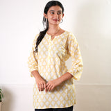 Lime yellow butta cotton short kurti