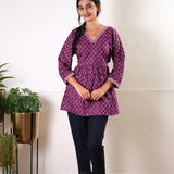 Purple pisces peplum cotton short kurti
