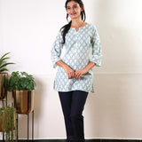 Baby blue butta cotton short kurti