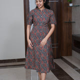 Peacock blue ajrakh cotton shirt dress