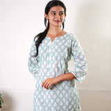 Baby blue butta cotton short kurti