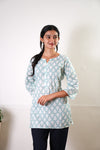 Baby blue butta cotton short kurti