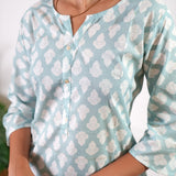 Baby blue butta cotton short kurti