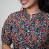 Peacock blue ajrakh cotton shirt dress