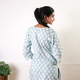 Baby blue butta cotton short kurti
