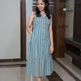 Blue stripes cotton shirt dress(attached sleeves)