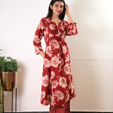 Red v neck maternity nursing cotton co-ords set