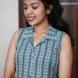 Blue stripes cotton shirt dress(attached sleeves)