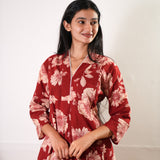 Red v neck maternity nursing cotton co-ords set