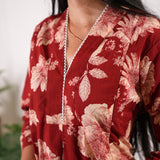 Red v neck maternity nursing cotton co-ords set