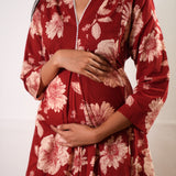 Red v neck maternity nursing cotton co-ords set