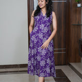 Purple floral cotton shirt dress(attached sleeves)