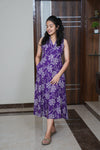 Purple floral cotton shirt dress(attached sleeves)