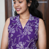 Purple floral cotton shirt dress(attached sleeves)