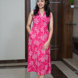 Pink floral cotton shirt dress(attached sleeves)