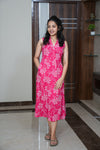 Pink floral cotton shirt dress(attached sleeves)