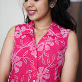 Pink floral cotton shirt dress(attached sleeves)