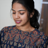 Navy ajrakh cotton short kurti