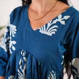 Indigo maternity nursing cotton flare top