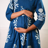Indigo maternity nursing cotton flare top