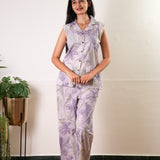 Lavender button down cotton sleep wear