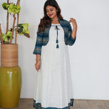 White with blue overcoat long gown