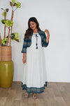 White with blue overcoat long gown