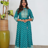 Turquoise floral long gown