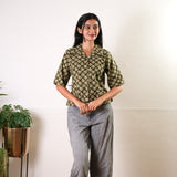 Olive hand block cotton button down top