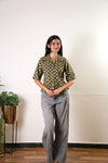 Olive hand block cotton button down top