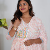 Orange checked floral long gown with dupatta