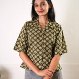 Olive hand block cotton button down top