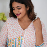 Orange checked floral long gown with dupatta