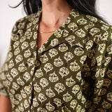 Olive hand block cotton button down top