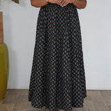 Black and indigo floral cotton skirt