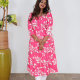 Pink floral anarkali kurti