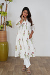 White with red floral cotton a-line kurti