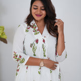 White with red floral cotton a-line kurti