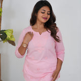 Baby pink cotton chikankari short kurti